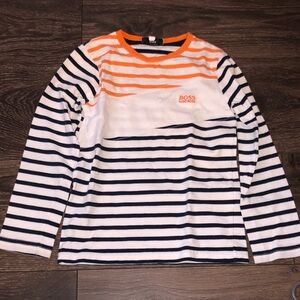 Boss Kids Striped Long Sleeve Tee in Orange and Navy